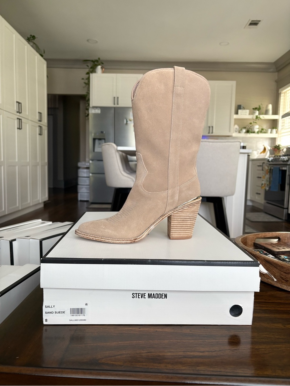 Steve Madden Sally Sand Suede Western Heeled Boot - Picture 3 of 8